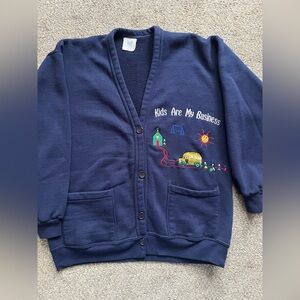 Vintage School Themed Button Down Sweatshirt (L)